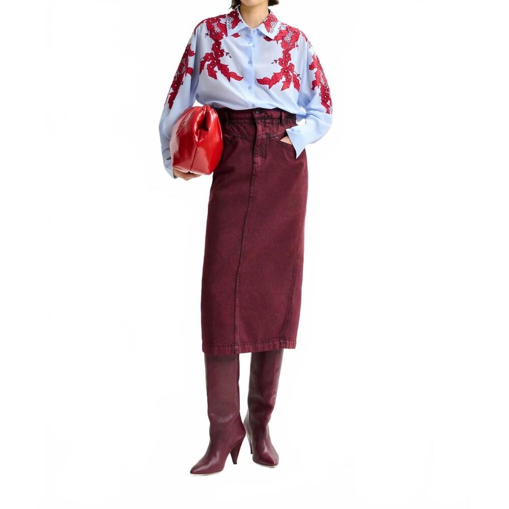 NEW ESSENTIEL ANTWERP inclusive overdye denim skirt in margot mauve